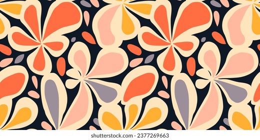 Abstract flower art seamless pattern illustration. Organic nature floral background in vintage style. Spring season decoration texture, drawing print.