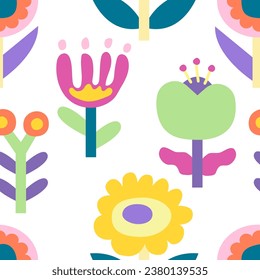 Abstract flower art seamless pattern. Trendy floral cutout repeating background. Botanical natural spring texture. Modern summer print. Flat cartoon doodle vector illustration