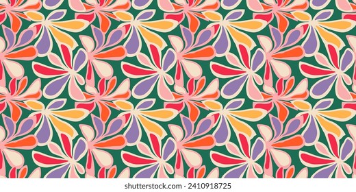 Abstract flower art seamless pattern illustration. Organic nature floral background in vintage style. Spring season decoration texture, drawing print.