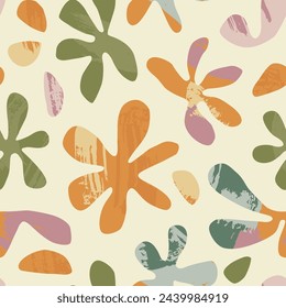 Ilustración de patrón sin costura de arte floral abstracto. Fondo floral de naturaleza orgánica en estilo vintage. Textura de la decoración de la estación de primavera, impresión de dibujo.