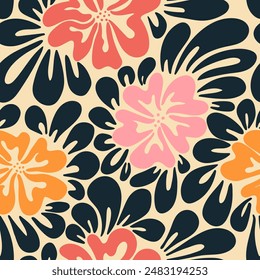 Abstract flower art seamless pattern. Organic nature floral background in vintage style. Great for textile, fabric, wallpaper, wrapping, scrapbook and packaging	