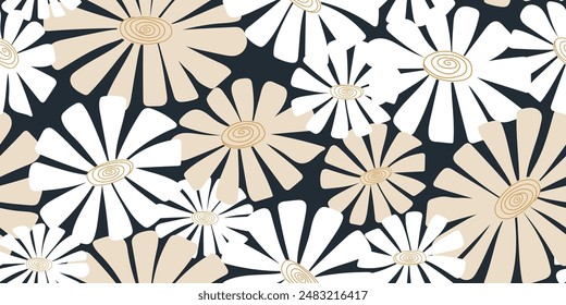 Abstractas arte floral sin patrón con margaritas. Fondo floral de naturaleza orgánica en estilo vintage. Ideal para textil, tela, Fondo de pantalla, embalaje, álbum de recortes y embalaje