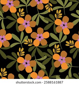 Abstract flower art seamless pattern illustration. Organic nature floral background in vintage style. Spring season decoration texture, drawing print.