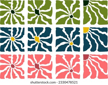Abstract flower art set. Organic doodle shapes. Contemporary poster and background. Floral botanic vector illustration design.