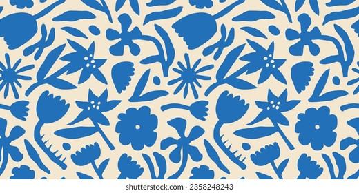 Resumen de la forma del arte floral sin fisuras. Ilustración de fondo contemporánea de corte floral. La planta orgánica natural deja papel pintado en las paredes. Textura vintage del resorte botánico.