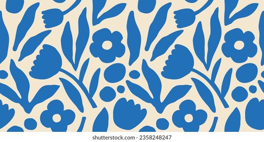 Abstract flower art shape seamless pattern. Trendy contemporary floral cutout background illustration. Natural organic plant leaves artwork wallpaper print. Vintage botanical spring texture.