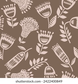 Abstract flower art shape seamless pattern. Trendy contemporary floral cutout background illustration. Natural organic plant leaves artwork wallpaper print. Vintage botanical spring texture.