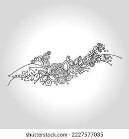 Abstract flower art,line drawing. Editable line. Black and white art.