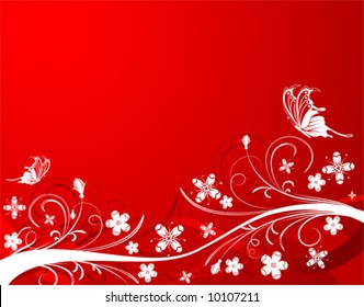 Abstract flower background with butterfly, element for design, vector illustration