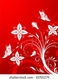 Abstract flower background with butterfly, element for design, vector illustration