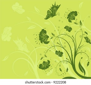 Abstract flower background with butterfly, element for design, vector illustration