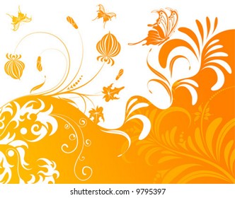 Abstract flower background with butterfly, element for design, vector illustration