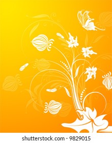Abstract flower background with butterfly, element for design, vector illustration