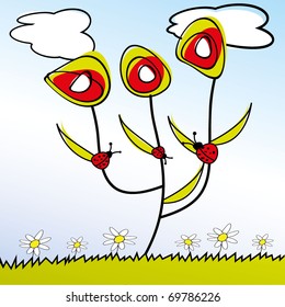 Abstract flower  background with clouds and flowers