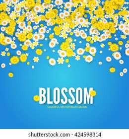 Abstract Flower Background. Falling Flowers. Flower Field. Blossom Design. Vector illustration