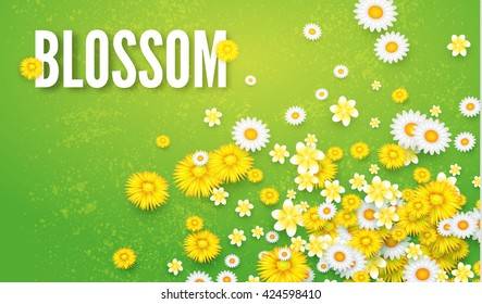 Abstract Flower Background. Falling Flowers. Flower Field. Blossom Design. Vector illustration