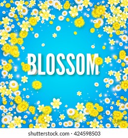 Abstract Flower Background. Falling Flowers. Flower Field. Blossom Design. Vector illustration