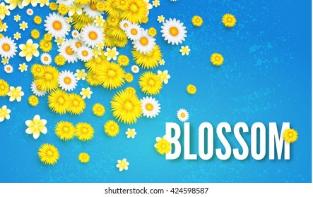 Abstract Flower Background. Falling Flowers. Flower Field. Blossom Design. Vector illustration