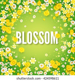Abstract Flower Background. Falling Flowers. Flower Field. Blossom Design. Vector illustration