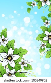 Abstract Flower Background with Leaves and Bokeh