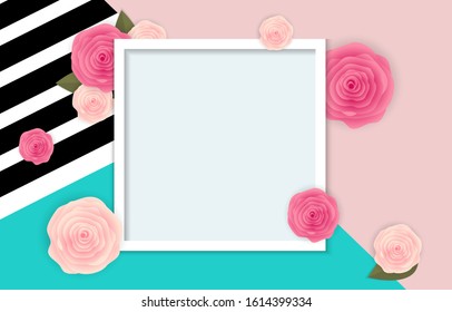 Abstract Flower Background Template with Empty Frame. Vector Illustration EPS10