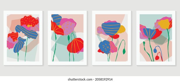 Abstract flower background vector. Botanical wall arts with abstract leaves and floral. Abstract Plant Art design for print, cover, wallpaper, Minimal and natural wall art.