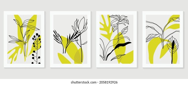 Abstract flower background vector. Botanical wall arts with abstract leaves and floral. Abstract Plant Art design for print, cover, wallpaper, Minimal and natural wall art.