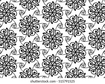 abstract flower black and white coloring book doodle background
