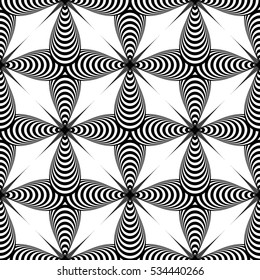 Abstract flower black and white seamless pattern