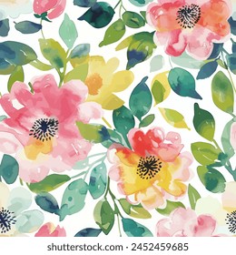 Abstract flower blooming design. Pattern with floral seamless. Grunge textured abstract art vector  with flower and plants in watercolor style.