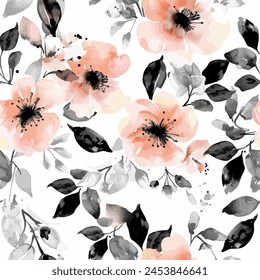 Abstract flower blooming design. Pattern with floral seamless. Grunge textured abstract art vector  with flower and plants in watercolor style.