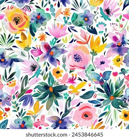 Abstract flower blooming design. Pattern with floral seamless. Grunge textured abstract art vector  with flower and plants in watercolor style.