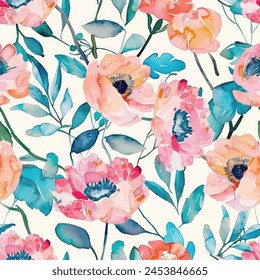 Abstract flower blooming design. Pattern with floral seamless. Grunge textured abstract art vector  with flower and plants in watercolor style.