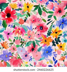 Abstract flower blooming design. Pattern with floral seamless. Grunge textured abstract art vector  with flower and plants in watercolor style.