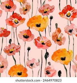 Abstract flower blooming design. Pattern with floral seamless. Grunge textured abstract art vector  with flower and plants in watercolor style.