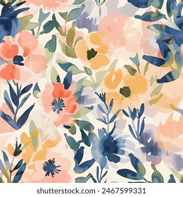 Abstract flower blooming design. Pattern with floral seamless. Grunge textured abstract art vector  with flower and plants in watercolor style.