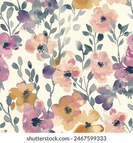 Abstract flower blooming design. Pattern with floral seamless. Grunge textured abstract art vector  with flower and plants in watercolor style.