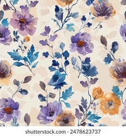 Abstract flower blooming design. Pattern with floral seamless. Grunge textured abstract art vector  with flower and plants in watercolor style.