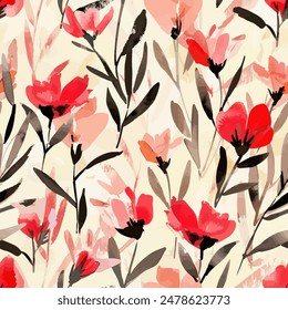 Abstract flower blooming design. Pattern with floral seamless. Grunge textured abstract art vector  with flower and plants in watercolor style.