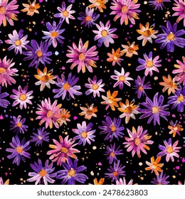 Abstractas diseño floral floreciente. Patrón con flores sin costuras. Vector de arte abstracto con textura de grunge con flores y plantas en estilo acuarela.