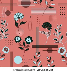 Abstract flower blooming design. Pattern with floral seamless. Abstract art vector with flowers and geo shapes. Vector illustration.