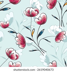 Abstract flower blooming design. Pattern with floral seamless. Grunge textured abstract art vector  with flower and plants in watercolor style.