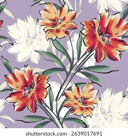 Abstract flower blooming design. Pattern with floral seamless. Grunge textured abstract art vector  with flower and plants in watercolor style.
