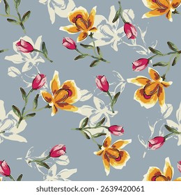 Abstract flower blooming design. Pattern with floral seamless. Grunge textured abstract art vector  with flower and plants in watercolor style.