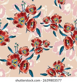 Abstract flower blooming design. Pattern with floral seamless. Grunge textured abstract art vector  with flower and plants in watercolor style.