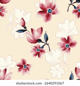 Abstract flower blooming design. Pattern with floral seamless. Grunge textured abstract art vector  with flower and plants in watercolor style.