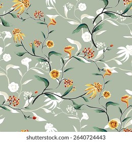 Abstract flower blooming design. Pattern with floral seamless. Grunge textured abstract art vector  with flower and plants in watercolor style.