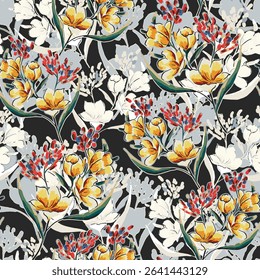 Abstract flower blooming design. Pattern with floral seamless. Grunge textured abstract art vector  with flower and plants in watercolor style.