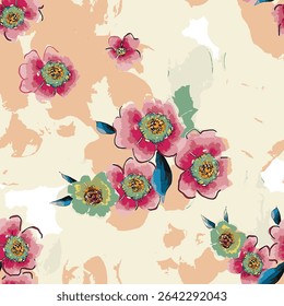 Abstrato flor desabrochando design. Padrão com floral sem emenda. Grunge vetor de arte abstrata texturizado com flor e plantas em estilo aquarela.