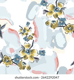 Abstrato flor desabrochando design. Padrão com floral sem emenda. Grunge vetor de arte abstrata texturizado com flor e plantas em estilo aquarela.